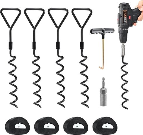 مجموعة مرساة الترامبولين من زيزيلاند، نظام ربط شديد التحمل مع أوتاد مرساة أرضية حلزونية، مجموعة مرساة متأرجحة، مجموعة من 4 قطع in Kuwait