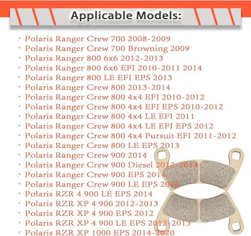 وسادات الفرامل الأمامية والخلفية لـ Polaris RZR XP 1000 EPS 2014-2022، RZR 1000 XP 4 باستثناء Premium Edition 2014-2021، Ranger 700 Crew 2008-2009، Ranger 800 Crew 2010-2014، Ranger 570 Crew 2015-2019 in Kuwait
