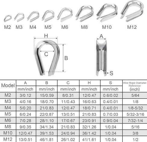 50Pcs M6 Wire Rope Thimbles 1/4", Stainless Steel Thimble for Diameter Cable Rigging, Clothesline, Rope Hardware Fittings in Kuwait