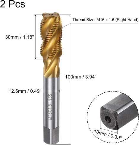 uxcell 2pcs Spiral Flute Thread Taps, Metric M14 x 1.5 H2 Screw Threading Tap, Titanium Coated M2 High Speed Steel Machine Tapping Tools for Machinist Repair in Saudi Arabia