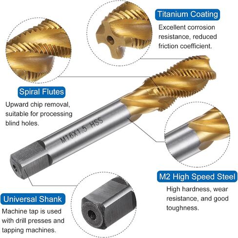uxcell 2pcs Spiral Flute Thread Taps, Metric M14 x 1.5 H2 Screw Threading Tap, Titanium Coated M2 High Speed Steel Machine Tapping Tools for Machinist Repair in Saudi Arabia