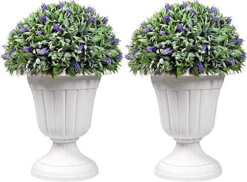 Sunnyglade 2 قطعة 23 بوصة من البلاستيك الاصطناعي الخزامى شجرة الكرة توبياري، نبات توبياري مزخرف بوعاء صناعي، نبات وهمي مقاوم للأشعة فوق البنفسجية في وعاء لبوابة المنزل، ديكور مكتب الفناء الداخلي والخارجي in Kuwait