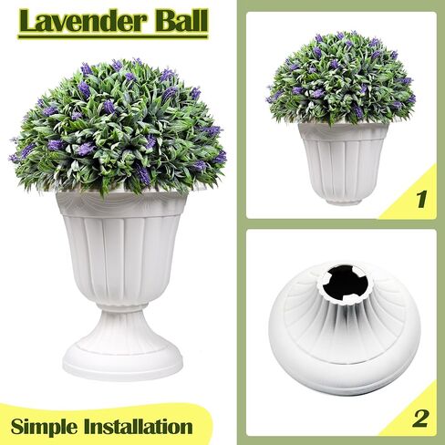 Sunnyglade 2 قطعة 23 بوصة من البلاستيك الاصطناعي الخزامى شجرة الكرة توبياري، نبات توبياري مزخرف بوعاء صناعي، نبات وهمي مقاوم للأشعة فوق البنفسجية في وعاء لبوابة المنزل، ديكور مكتب الفناء الداخلي والخارجي in Kuwait