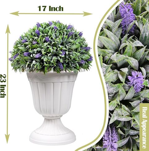 Sunnyglade 2 قطعة 23 بوصة من البلاستيك الاصطناعي الخزامى شجرة الكرة توبياري، نبات توبياري مزخرف بوعاء صناعي، نبات وهمي مقاوم للأشعة فوق البنفسجية في وعاء لبوابة المنزل، ديكور مكتب الفناء الداخلي والخارجي in Kuwait