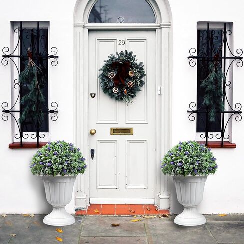 Sunnyglade 2 قطعة 23 بوصة من البلاستيك الاصطناعي الخزامى شجرة الكرة توبياري، نبات توبياري مزخرف بوعاء صناعي، نبات وهمي مقاوم للأشعة فوق البنفسجية في وعاء لبوابة المنزل، ديكور مكتب الفناء الداخلي والخارجي in Kuwait