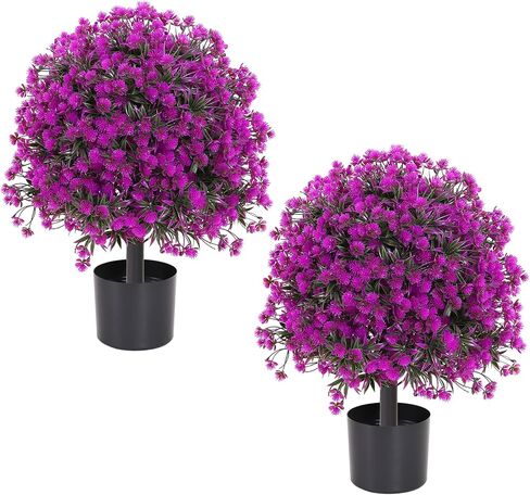22'' Topiary Trees Artificial Outdoor, Rose Artificial Outdoor Plants Decor, Artificial Bush Ball Tree UV Resistant, Set of 2 in Saudi Arabia