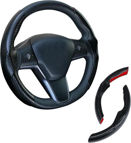 Carbon Fiber Steering Wheel Cover for Tesla Model 3/Y Steering Wheel Wrap Protector Anti-Slip Interior Compatible with Tesla Accessories (White) in Saudi Arabia