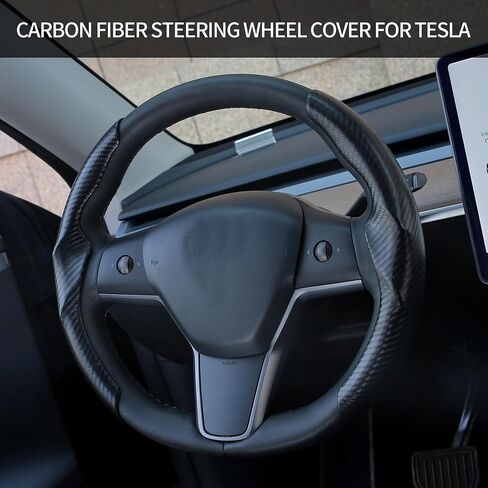 Carbon Fiber Steering Wheel Cover for Tesla Model 3/Y Steering Wheel Wrap Protector Anti-Slip Interior Compatible with Tesla Accessories (White) in Saudi Arabia