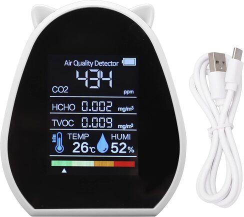 كاشف ثاني أكسيد الكربون الداخلي من Asixxsix، جهاز محمول عالي الدقة يعمل بمنفذ USB 5 في 1 لمراقبة جودة هواء ثاني أكسيد الكربون، يدعم كشف درجة حرارة الرطوبة TVOC HCHO، للمكتب، المنزل، صالة الألعاب الرياضية، السيارات in Kuwait