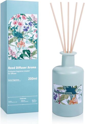 Reed Diffuser Set - Tuberose Essential Oil, 200ml/6.8fl oz Orange Blossom Floral Aroma Scented Oil, Sandalwood Aroma Aromatherapy, Home Fragrance with Rattan Sticks for Room Decor in Kuwait