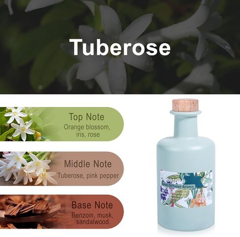 Reed Diffuser Set - Tuberose Essential Oil, 200ml/6.8fl oz Orange Blossom Floral Aroma Scented Oil, Sandalwood Aroma Aromatherapy, Home Fragrance with Rattan Sticks for Room Decor in Kuwait