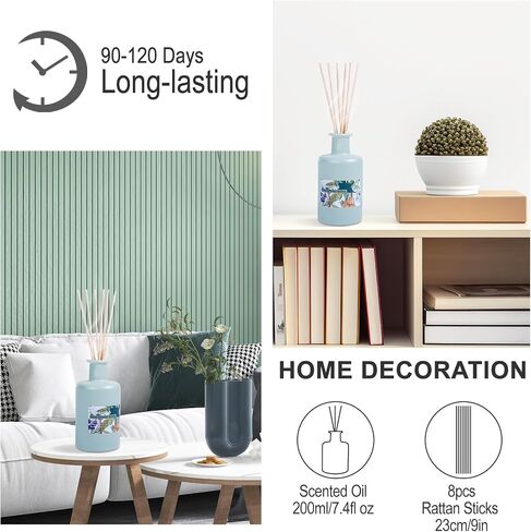 Reed Diffuser Set - Tuberose Essential Oil, 200ml/6.8fl oz Orange Blossom Floral Aroma Scented Oil, Sandalwood Aroma Aromatherapy, Home Fragrance with Rattan Sticks for Room Decor in Kuwait