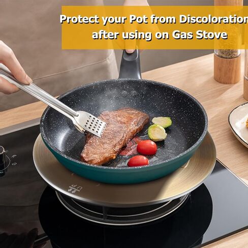 لوحة التوصيل الحراري لموقد الغاز، لوحة محول من الفولاذ المقاوم للصدأ لموزع الحرارة، مع مقبض قابل للإزالة، لأدوات طهي حليب القهوة، لوحة تسخين دائرية، موزع للحرارة (9.45 بوصة) in Kuwait