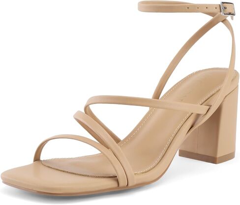 LACUONE Strappy Heels for women Block Heels Square Toe Chunky Ankle Buckle Pump Heeled Sandals in Saudi Arabia