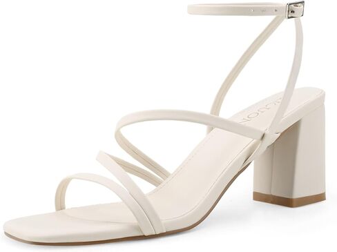 صنادل LACUONE بكعب عريض للنساء بكعب عريض ومقدمة مربعة وإبزيم كاحل مكتنز وكعب عالٍ in Kuwait