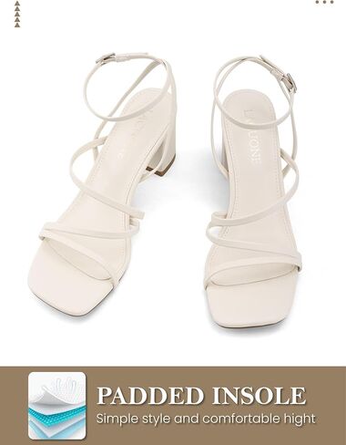 صنادل LACUONE بكعب عريض للنساء بكعب عريض ومقدمة مربعة وإبزيم كاحل مكتنز وكعب عالٍ in Kuwait