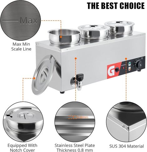 GarveeTech Commercial Soup Warmer 2X7.4QT - Stainless Steel Buffet Bain Marie, 86-185℉ Adjustable Temp, Anti-Dry Burn, Reset Button, 1200W Electric Food Warmer for Restaurant in Saudi Arabia