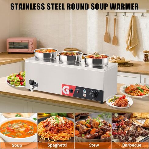 GarveeTech Commercial Soup Warmer 2X7.4QT - Stainless Steel Buffet Bain Marie, 86-185℉ Adjustable Temp, Anti-Dry Burn, Reset Button, 1200W Electric Food Warmer for Restaurant in Saudi Arabia