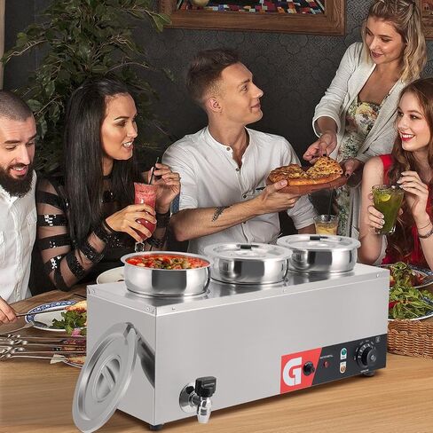 GarveeTech Commercial Soup Warmer 2X7.4QT - Stainless Steel Buffet Bain Marie, 86-185℉ Adjustable Temp, Anti-Dry Burn, Reset Button, 1200W Electric Food Warmer for Restaurant in Saudi Arabia