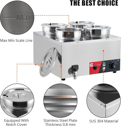 GarveeTech Commercial Soup Warmer 2X7.4QT - Stainless Steel Buffet Bain Marie, 86-185℉ Adjustable Temp, Anti-Dry Burn, Reset Button, 1200W Electric Food Warmer for Restaurant in Kuwait