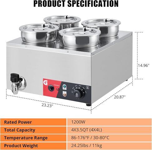 GarveeTech Commercial Soup Warmer 2X7.4QT - Stainless Steel Buffet Bain Marie, 86-185℉ Adjustable Temp, Anti-Dry Burn, Reset Button, 1200W Electric Food Warmer for Restaurant in Kuwait