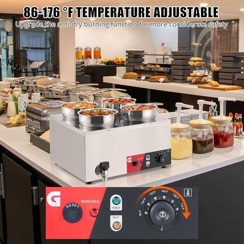 GarveeTech Commercial Soup Warmer 2X7.4QT - Stainless Steel Buffet Bain Marie, 86-185℉ Adjustable Temp, Anti-Dry Burn, Reset Button, 1200W Electric Food Warmer for Restaurant in Kuwait
