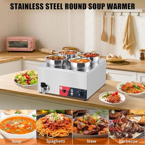 GarveeTech Commercial Soup Warmer 2X7.4QT - Stainless Steel Buffet Bain Marie, 86-185℉ Adjustable Temp, Anti-Dry Burn, Reset Button, 1200W Electric Food Warmer for Restaurant in Kuwait