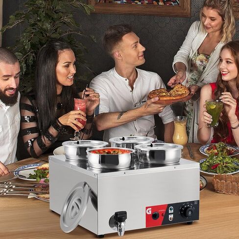 GarveeTech Commercial Soup Warmer 2X7.4QT - Stainless Steel Buffet Bain Marie, 86-185℉ Adjustable Temp, Anti-Dry Burn, Reset Button, 1200W Electric Food Warmer for Restaurant in Kuwait