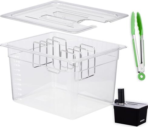 12QT Sous Vide Container with Lid, Fixed Rack, Kitchen Tong, Heat-Resistant Sleeve, BPA Free Container Fit Anova, Breville Joule, Instant Pot and Most Sous Vide Cooker in Saudi Arabia