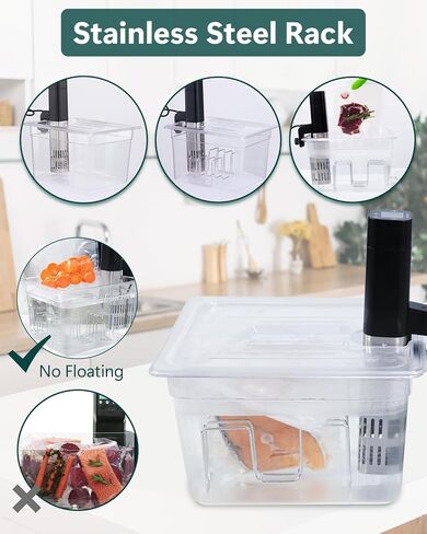12QT Sous Vide Container with Lid, Fixed Rack, Kitchen Tong, Heat-Resistant Sleeve, BPA Free Container Fit Anova, Breville Joule, Instant Pot and Most Sous Vide Cooker in Saudi Arabia