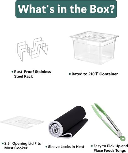 12QT Sous Vide Container with Lid, Fixed Rack, Kitchen Tong, Heat-Resistant Sleeve, BPA Free Container Fit Anova, Breville Joule, Instant Pot and Most Sous Vide Cooker in Saudi Arabia