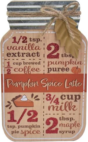 Harvest Themed Mason Jar Tabletop Decor - 4.75 x 8 Inches (Pumpkin Spice Latte Recipe) in Kuwait