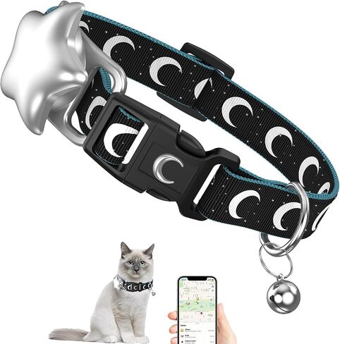 Airtag Cat Collar, Kitten Collar Breakaway with Apple Air Tag Holder and Bells for Boy Girl Cats,Pet Cat Tracker GPS,0.6 Inches in Width and Lightweight, Cresent Design in Saudi Arabia