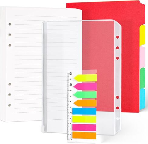 HIBOX 100 قطعة من ورق إعادة التعبئة A5، 200 صفحة مبطنة 6 فتحات ورق أوراق فضفاضة 160 قطعة علامات تبويب مؤشرة مع مسطرة 2 قطعة جيوب PVC 5 قطع فواصل للمكتب المدرسي in Kuwait