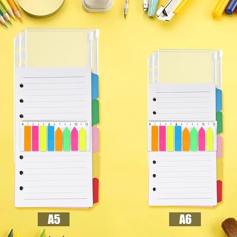 HIBOX 100 قطعة من ورق إعادة التعبئة A5، 200 صفحة مبطنة 6 فتحات ورق أوراق فضفاضة 160 قطعة علامات تبويب مؤشرة مع مسطرة 2 قطعة جيوب PVC 5 قطع فواصل للمكتب المدرسي in Kuwait