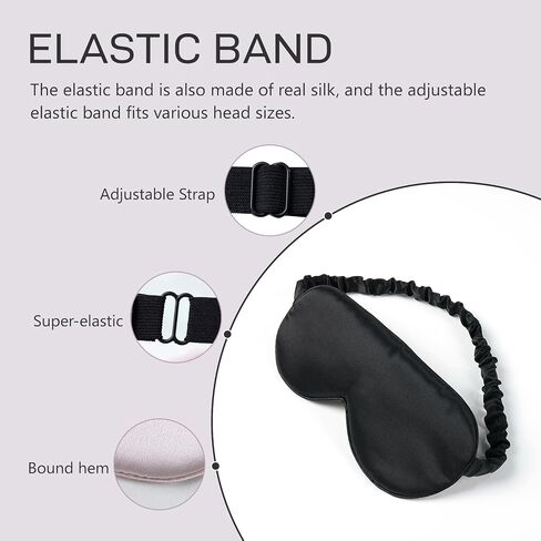 Organic Natural Silk Sleep Mask: 100% Mulberry Silk 25 Momme 6A Soft Pure Weighted Eye Mask for Sleeping with Adjustable Strap Zero Pressure Blindfold Nap Travel Essentials Gift (Black, 25 Momme) in Saudi Arabia
