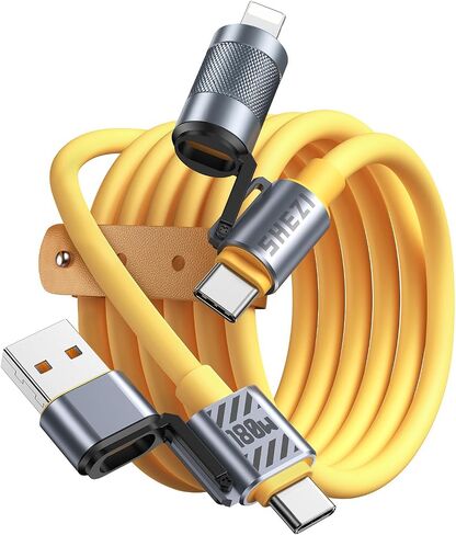 4 in 1 USB C Cable Lightning Cable, [SHEZI Style] 100W 5ft USB to USB C Fast Charging & Data Sync, Soft Silicone Anti-Tangle Cord Combo Type C/USB A/L Ports for iPhone iPad Samsung in Kuwait