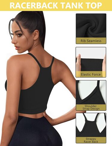 Sports Bras for Women, Ribbed Seamless Workout Tank Tops Woman Y Back, Camisole Crop Top Running Tank Top Yoga Gym Bra in Saudi Arabia