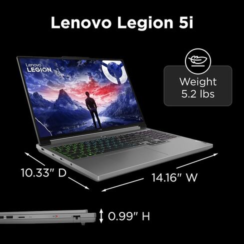 Lenovo Legion 5i، شاشة 16 بوصة، Intel Core i9، NVIDIA GeForce RTX 4070، ذاكرة الوصول العشوائي 32 جيجابايت، 512 جيجابايت SSD، 2560x1600 بكسل، منافذ USB-A وUSB-C، بطارية 6 ساعات، كاميرا مصراع الخصوصية، لونا رمادي in Saudi Arabia
