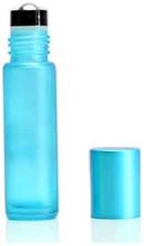 5 Pack 10ml Colorful Frosted Glass Roll On Bottles,Empty Essential Oil Glass Roller Bottle With Stainless Steel Roller Balls Travel Roll-On Vial with Aluminum Lids-Funnel&Pipette Include (Cyan) in Kuwait
