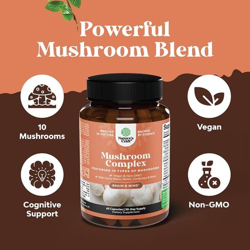 Extra Strength Mushroom Complex Capsules - 10X Lions Mane Mushroom Supplement Capsules with Reishi Chaga Cordyceps & More - 1330mg Adaptogenic Mushroom Nootropics Brain Support Supplement (2 Months) in Kuwait