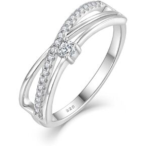 BELRYO Twisted Infinity Promise Ring for Her 925 Sterling Silver Women's Ring Cubic Zirconia Engagement Anniversary Band Rings