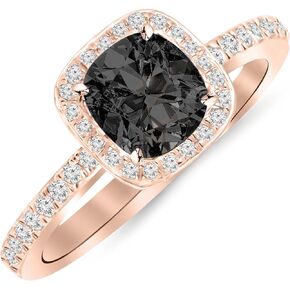 1.25 Carat 14K White Gold Classic Halo Style Cushion Shape Diamond Engagement Ring with a 1 Carat Black Diamond Center (Heirloom Quality)
