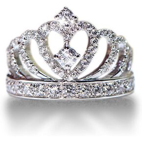 925 Silver Princess Crown Ring with CZ Inlaid Fashion Jewelry Engagement Wedding Ring for Women