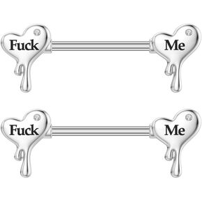 14G Surgical Steel Letter Nipple Rings for Women Girls Heart Piercing Barbell Cum Here Naughty Words Nipple Studs Nipplerings Body Piercing Jewelry