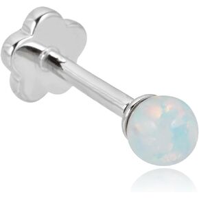AVORA 14K Gold 3mm Created Opal Cartilage Piercing Flat Back Earring Body Jewelry (18 Gauge)