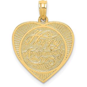Lex & Lu 14k Yellow Gold Textured Back Talking Happy Anniversary in Heart Charm