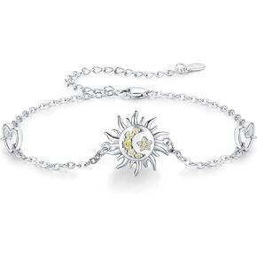 Cuoka Sun and Moon Bracelet 925 Sterling Silver Moon Star Cresent Sunburst Bracelets for Women Girls Jewelry Gifts