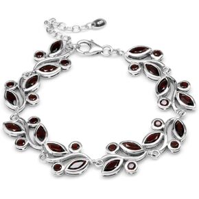 Silvershake 9.6ct Natural Garnet White Gold Plated 925 Sterling Silver Leaf 6.75 to 8.25 Inch Adjustable Bracelet