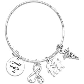 School Nurse Appreciation Gifts Bracelet for Women School Nurses Week Gift Graduating Nursing Bangle Ornament Thank You Registered School Nurse Jewelry